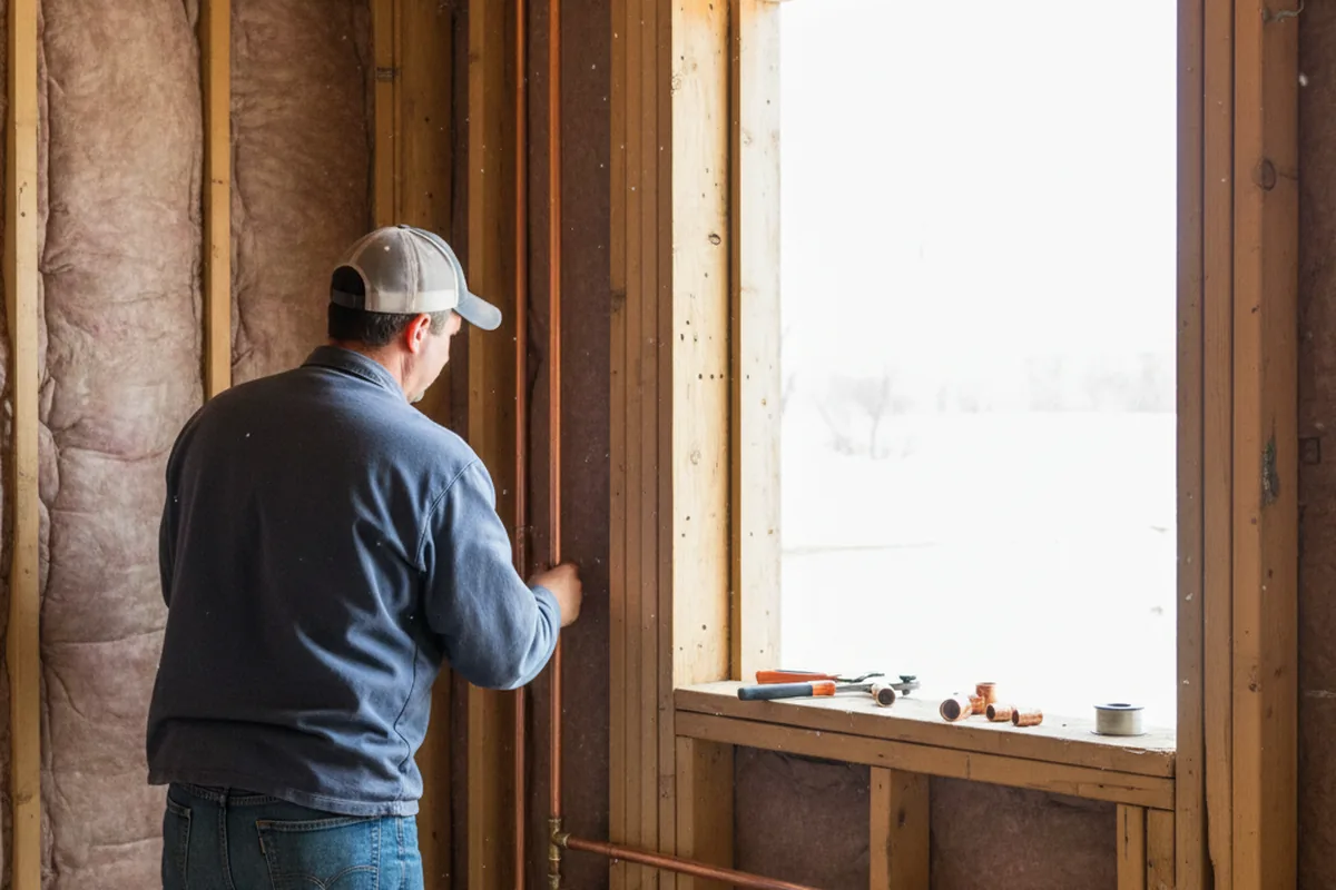 Licensed plumber running new copper supply lines in a Doerun home